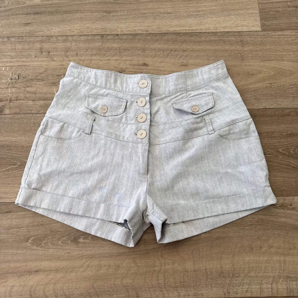 Charlotte Russe Womens High Waisted Button Fly Shorts Light Gray Cuffed Size 8